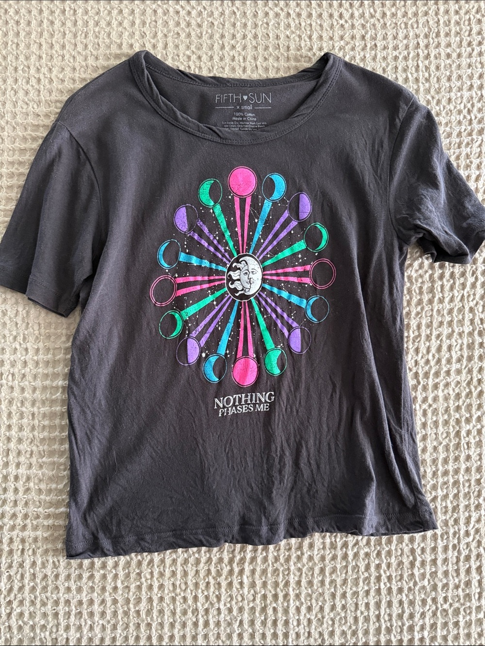 Fifth Sun Black Tee with Neon Moonburst Graphic